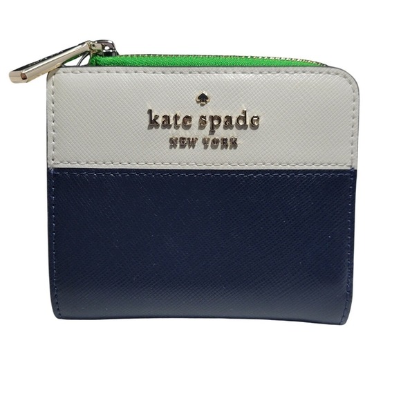 kate spade Handbags - Kate Spade Staci Colorblock Small L-Zip Bifold‎ Wallet Navy White Green WLR00121